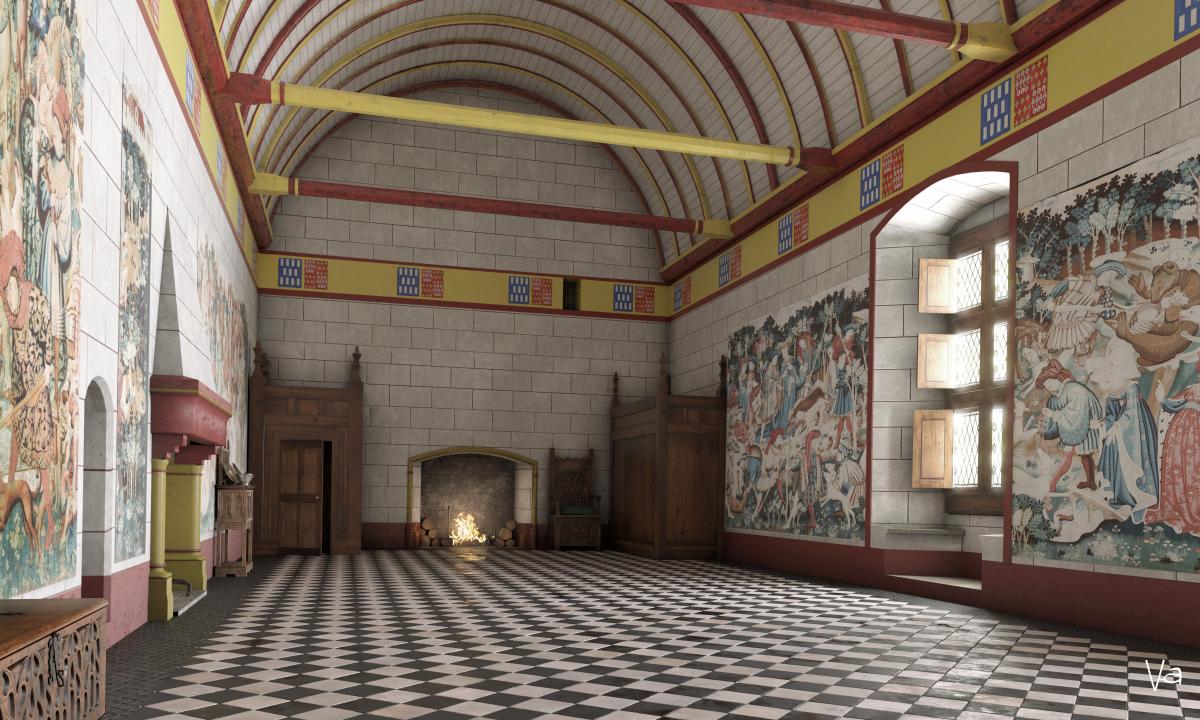 Vue 3D de la salle seigneuriale fin XIVe - début XVe siècle